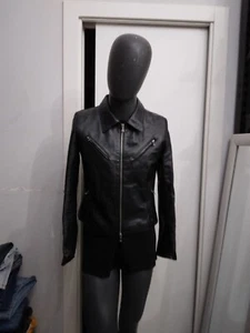 T.S chiodo in vera pelle usato donna woman NERO Tg XXL XYC1174L - Imagen 1 de 7