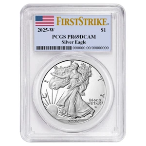 2025-W Proof $1 American Silver Eagle PCGS PR69DCAM FS Flag Label - Picture 1 of 2