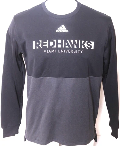 NEW Miami University RedHawks Adidas Black Crew Neck Sweatshirt Mens L Cover