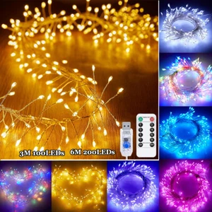 100/200LED Firecracker Fairy Lights Timer Christmas Cluster Starry String Lights - Picture 1 of 42