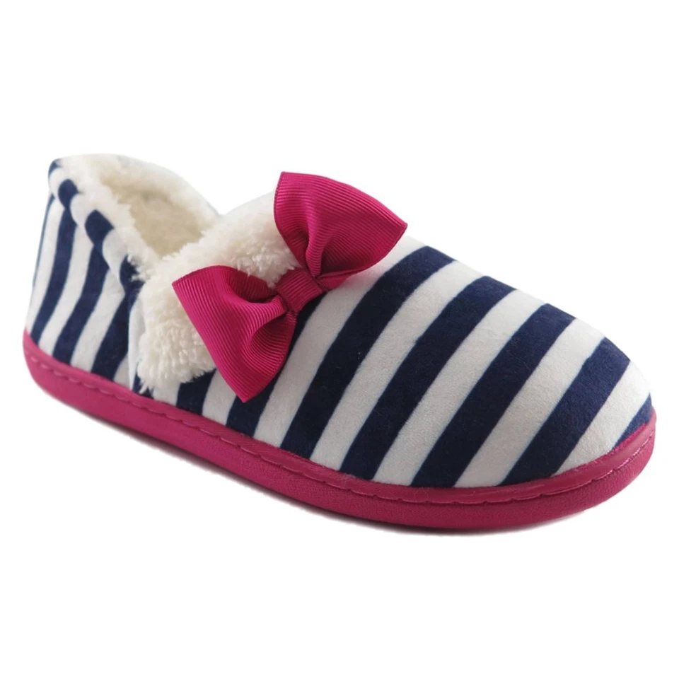 Toddler Girls Blue & White Stripe Aline Loafer Style Slippers House Shoes - Image 1 of 1
