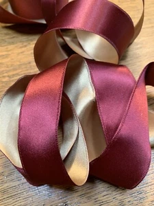 2 Yards - Vintage 1 1/2” Plum Gold Bicolor Satin Wired French Ribbon~NOS - Picture 1 of 1