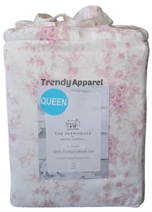 Shabby Chic Farmhouse, Rachel Ashwell Pink Floral, Flannel QUEEN Sheet Set - Picture 1 of 8