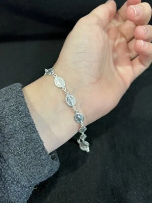 925 Sterling Silver Women Men Miraculous Virgin Virgen Milagrosa Bracelet 7" - Image 1 of 4