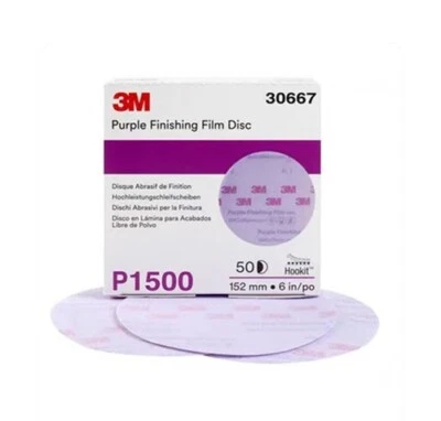 For 3M 30667 Purple Finishing Film Hookit Disc 6 inch P1500 Grit (50Per Box) Foto 1 de 2