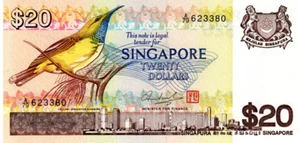 Singapore 20 Dollars 1979 UNC Banknote P-12 Prefix A/79 Bird Series Paper Money - Picture 1 of 2