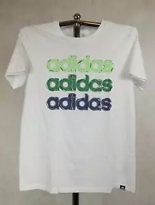 Adidas Boy Shirt Size XL Short Sleeve White Logo T-Shirt Graphic Active Tee NEW  - Picture 1 of 4