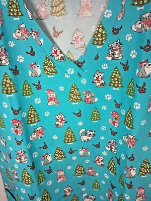 Light Blue Christmas Scrub Dogs & Cats Top M New with tags Gabby Brooks - Image 1 of 4