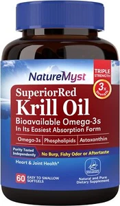 NatureMyst Krill Oil, Professional Grade 60 Liquid Softgels, Non-GMO, Gluten Fre - Picture 1 of 7