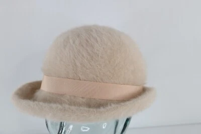Boné feminino vintage anos 90 Kangol Furgora Shag mistura de lã angorá chapéu boliche L blush rosa - Imagem 1 de 4