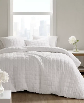 N Natori Cocoon Duvet Cover Set Classic Box Quilting Design, Full/Queen, White - Image 1 of 4