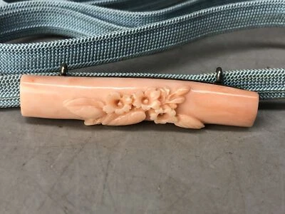 Y8222 OBIDOME Coral Grabado Faja Clip Broche Japón Antiguo Kimono Accesorio Foto 1 de 4