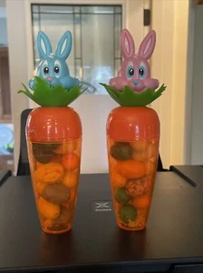 2 Vtg. Easter Bubble Gum Candy Container Carrot w Bobble Head Rabbit Hilco 2004 - Picture 1 of 17