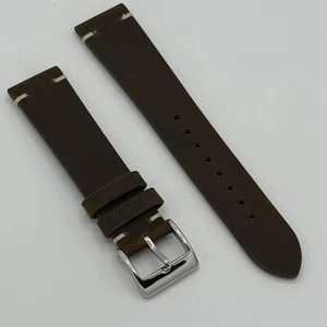 Genuine Calf Leather Watch Strap 20mm Band Vintage Dark Brown Polished Buckle - Picture 1 of 2
