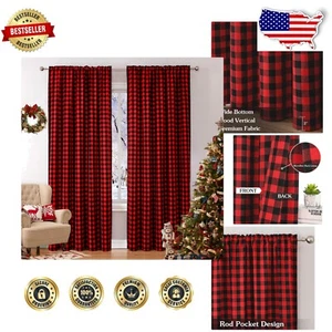 Tende a Scacchi Extra Lunghe Rosso e Nero - Tende da Casale 108'' Set di 2 - Foto 1 di 10