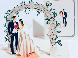 ORIGAMI POP CARDS Happy Wedding Classic Bride & Groom Pop Up Greeting Card LOVE - Picture 1 of 12