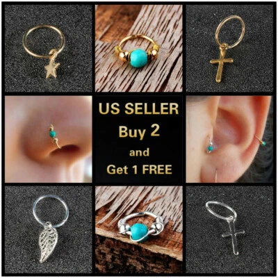 Nose Ring Surgical Steel Nose Ear Lip Rings Hoop Lip Nose Rings Thin Piercing - Image 1 of 4
