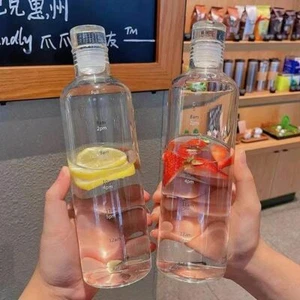 500/750ml Glass Water Bottle Clear w Time Marker Juice Milk Tea Cup Sealing Lid - Picture 1 of 13