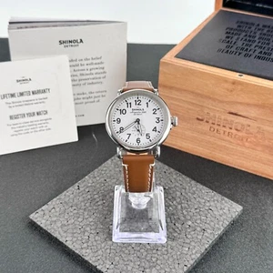 Shinola Classic Runwell 41MM White Dial Leather Strap Men's Quartz Watch - Picture 1 of 8