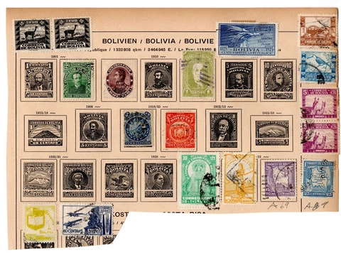 Stamp Collection- Bolivia on album page remnants (C562) Cover