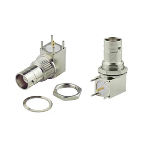 2-Pack BNC Female Right Angle Socket Thru Hole PCB Solder Coaxial Connector - Picture 1 of 4