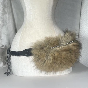 Vintage Kunstfell Mädchen Gürtel Metall Perlenkette Plüsch Taillengürtel Fell sexy - Bild 1 von 16