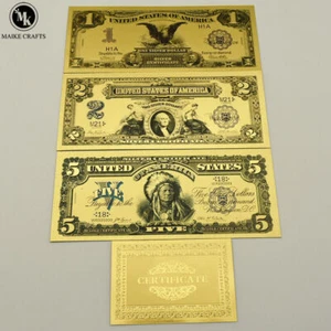 3 piezas/lote 1899 US $1/2/5 Lámina de Oro Billete Colección Antigua Regalo - Imagen 1 de 4