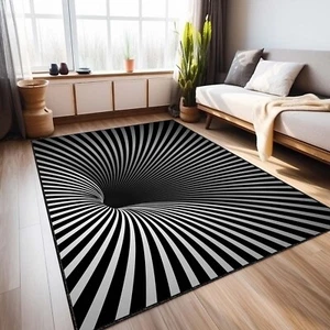 Optical Illusion rug, 3D Vortex Rug, Salon Rug,Black striped rug, Geometric line - Picture 1 of 10