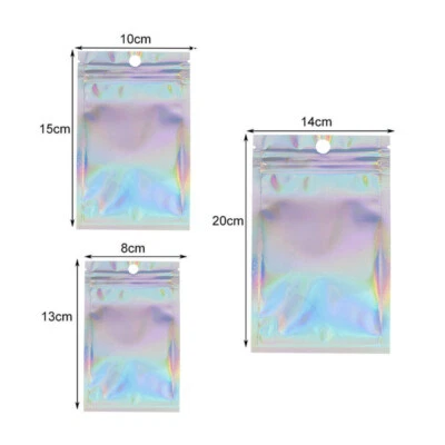 Bolsas de papel de aluminio holográficas de Mylar 400 piezas bolsa resellable a prueba de olores negra Foto 1 de 4