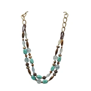 Lia Sophia Two Strand Beaded Necklace With Faux Turquoise Bronze Beads - Picture 1 of 7