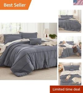 Elegantes 4-teiliges King Size Pinch Pleat Bettwäsche Set in Dunkelgrau - OEKO-TEX zertifiziert - Bild 1 von 10
