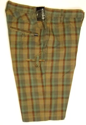 Y2K VOLCOM Mens Shorts Size 28 Plaid Brown Green Maroon Skater Skateboard NOS  - Image 1 of 4
