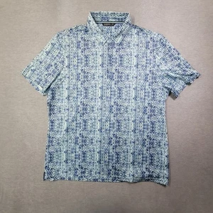 7 Diamons Shirt Mens XL Blue Geometric Meridian 4 Way Stretch Polo Button Up - Picture 1 of 8