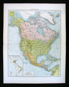 1900 Times Map - North America - United States Canada Mexico Alaska West Indies - Picture 1 of 1