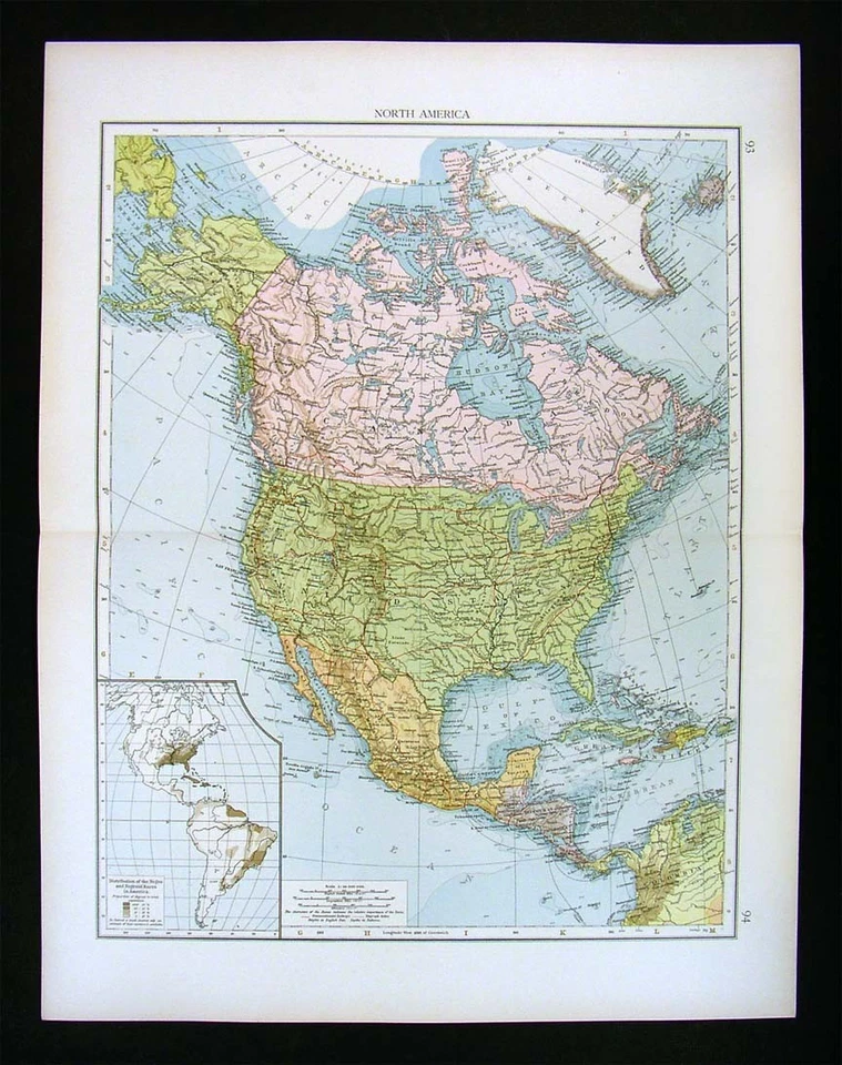 1900 Times Map - América do Norte - Estados Unidos Canadá México Alasca Índias Ocidentais - Imagem 1 de 1