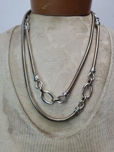 Long Layered Horse Bit Chain Necklace Two Tone Modernist Flapper Jewelry - Picture 1 of 8