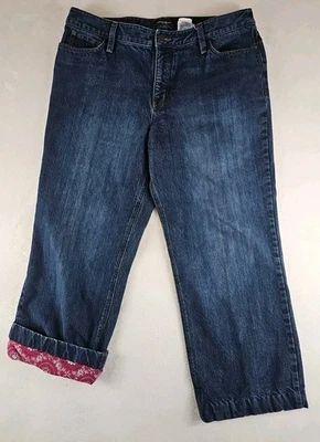 Eddie Bauer Womens Fleece Lined Jeans Size 16 Flannel Flower Lined Style 0336 - Image 1 of 4