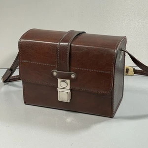Fototasche Umhängetasche Leder braun 24x17x11,5 cm Innen rot Vintage - Afbeelding 1 van 13