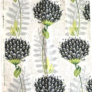 Thibaut Fabric TIVERTON Floral Remnant Black Gray Green Linen Blend  28"L x 54"W - Picture 1 of 7
