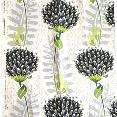 Thibaut Fabric TIVERTON Floral Remnant Black Gray Green Linen Blend  28"L x 54"W - Image 1 of 4