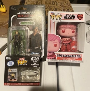 Funko Pop! Star Wars Valentines Luke Skywalker & Grogu (Pink) + Bitty Han Solo + - Picture 1 of 2