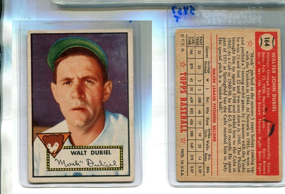 WALT DUBIEL 1952 TOPPS CARD #164 VG EX CREASED 5437T - Image 1 of 1