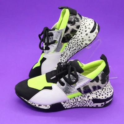 Steve Madden Cliff Mujer’s 7.5M Plataforma Tacón Tenis Neón Verde Plata Leopardo Foto 1 de 4