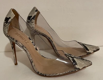 Zapatos de salón Schutz Cendi piel de serpiente / transparentes talla 7,5 B ~ hechos en Brasil nuevos con etiquetas Foto 1 de 4