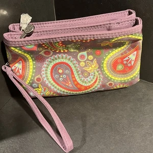 Initials, Inc. Purple Paisley Nylon Wristlet/Clutch/Bag, Zip Top, 4”x7”, NWOT - Picture 1 of 7
