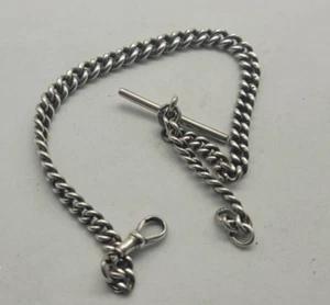 ANTIQUE SOLID SILVER ALBERT POCKET WATCH CHAIN & T-BAR 52 G. / U045 - Picture 1 of 4