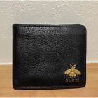 GUCCI Animalier Bifold Wallet Bee Textured Men's Compact Wallet Leather Black