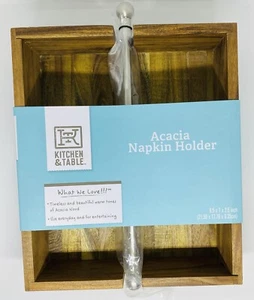Acacia Wood & Brass Napkin Holder- 8.5 x 7 x 2.5 in. - Picture 1 of 8