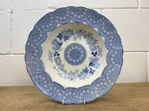 ANTIQUE VICTORIAN LACE BORDER BLUE & WHITE DISH PLATE - Picture 1 of 7