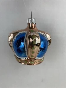 Vintage Weihnachtsschmuck blaue Krone Polen mundgeblasenes Glas König Königin - Bild 1 von 9
